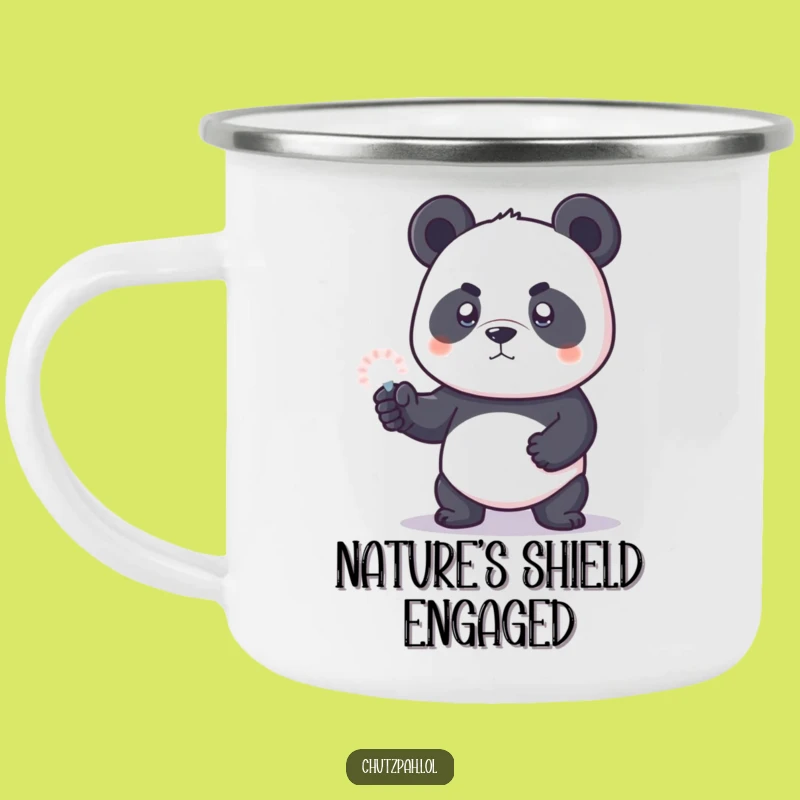 Funny Panda Force Field Camping Mug - Durable Enamel Cup, Perfect Humorous Gift