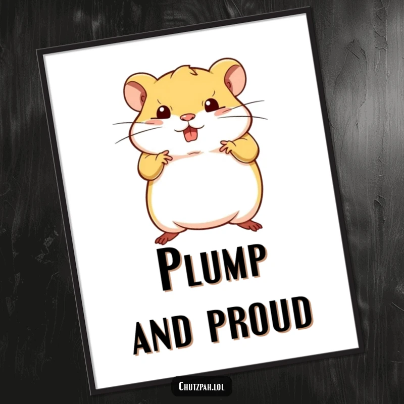 Tiny plump hamster striking a bold defiant pose, as a downloadable digital art print.