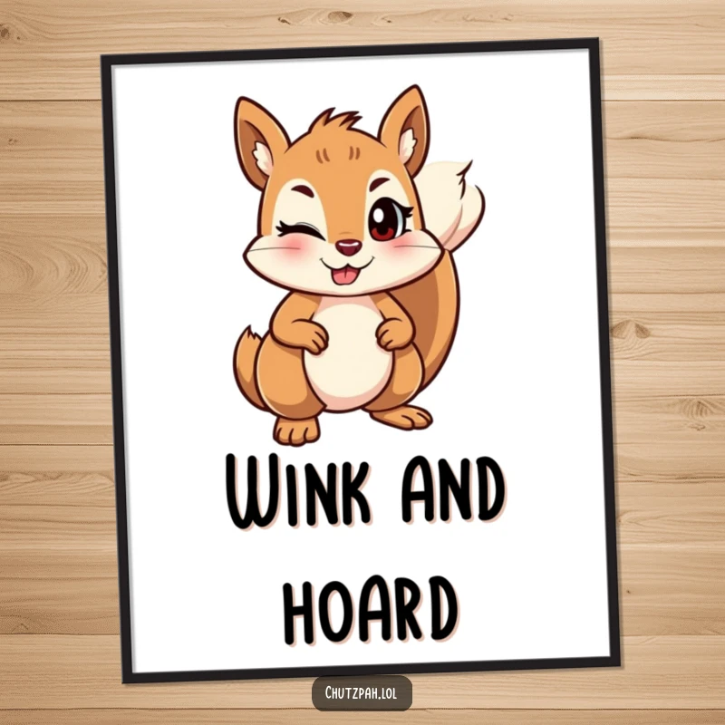 Mischievous squirrel winking and standing its ground firmly, as a downloadable digital art print.