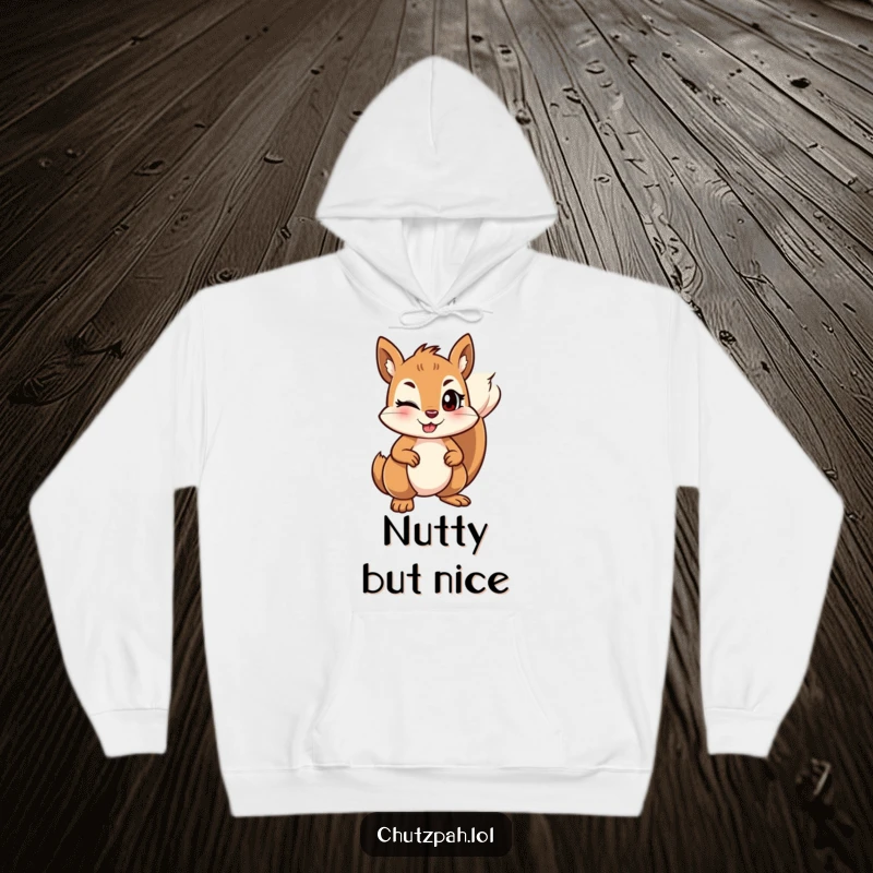 Cozy hoodie showcasing a funny mischievous squirrel winking and standing its ground firmly.