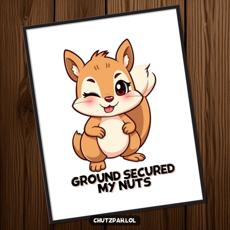 Funny Free Printable Squirrel Wall Art: Mischievous squirrel winks, holding its ground firmly, ready to guard your space with humor.