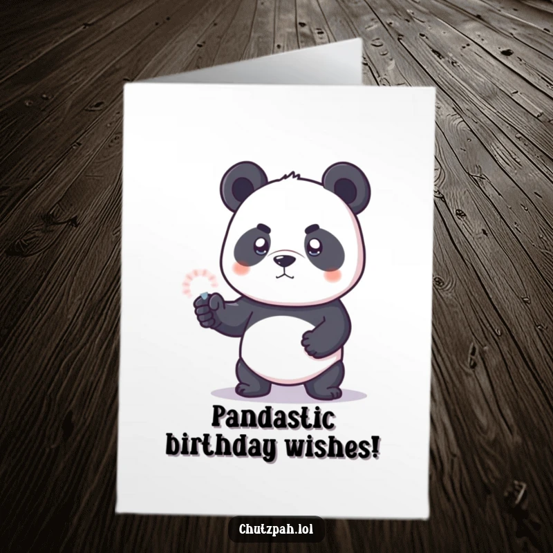 Funny Free Printable Panda Birthday Card: Determined panda hero shields wishes with an invisible force field, ready to party hearty.