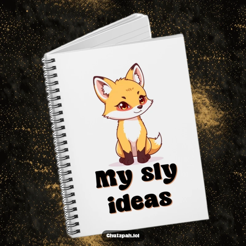 Funny playful fox cub standing tall with a determined glint, featured on a cute notebook.