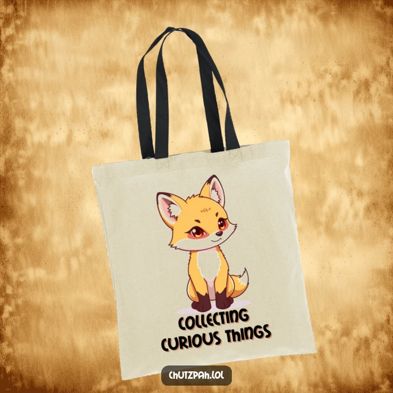 Funny playful fox cub standing tall with a determined glint on a durable tote bag.
