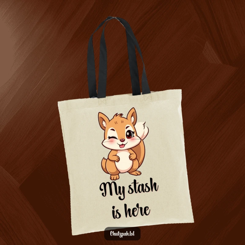 Funny mischievous squirrel winking and standing its ground firmly, on a durable tote bag.